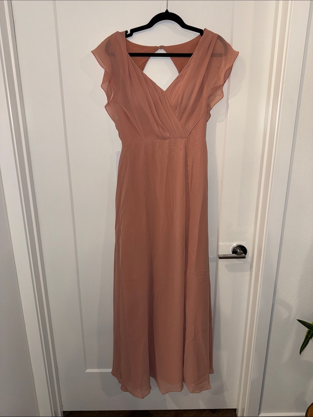 Azazie Dusty Rose Chiffon V-Neck Maxi with Flutter Sleeves